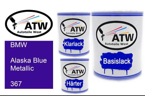 BMW, Alaska Blue Metallic, 367: 1L Lackdose + 1L Klarlack + 500ml Härter - Set, von ATW Autoteile West.